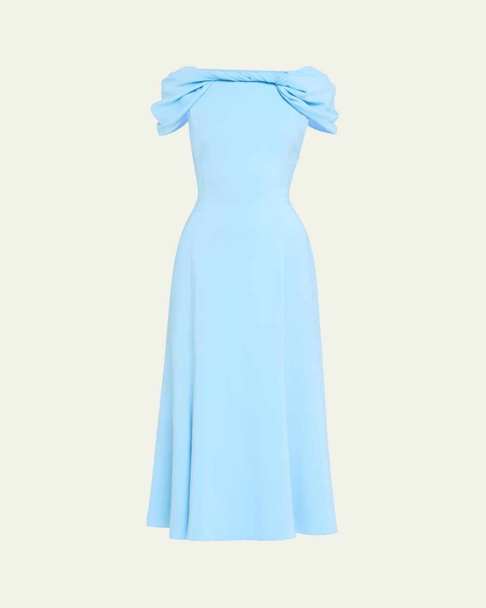Cap-Sleeve Twisted Cape Cocktail Dress
